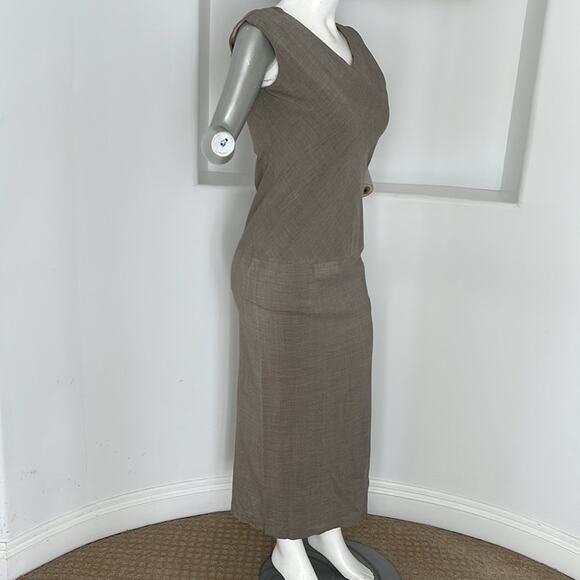 VINTAGE SARA STURGEON SLEEVELESS TAUPE MAXI DRESS SIZE 3 - Picture 5 of 11